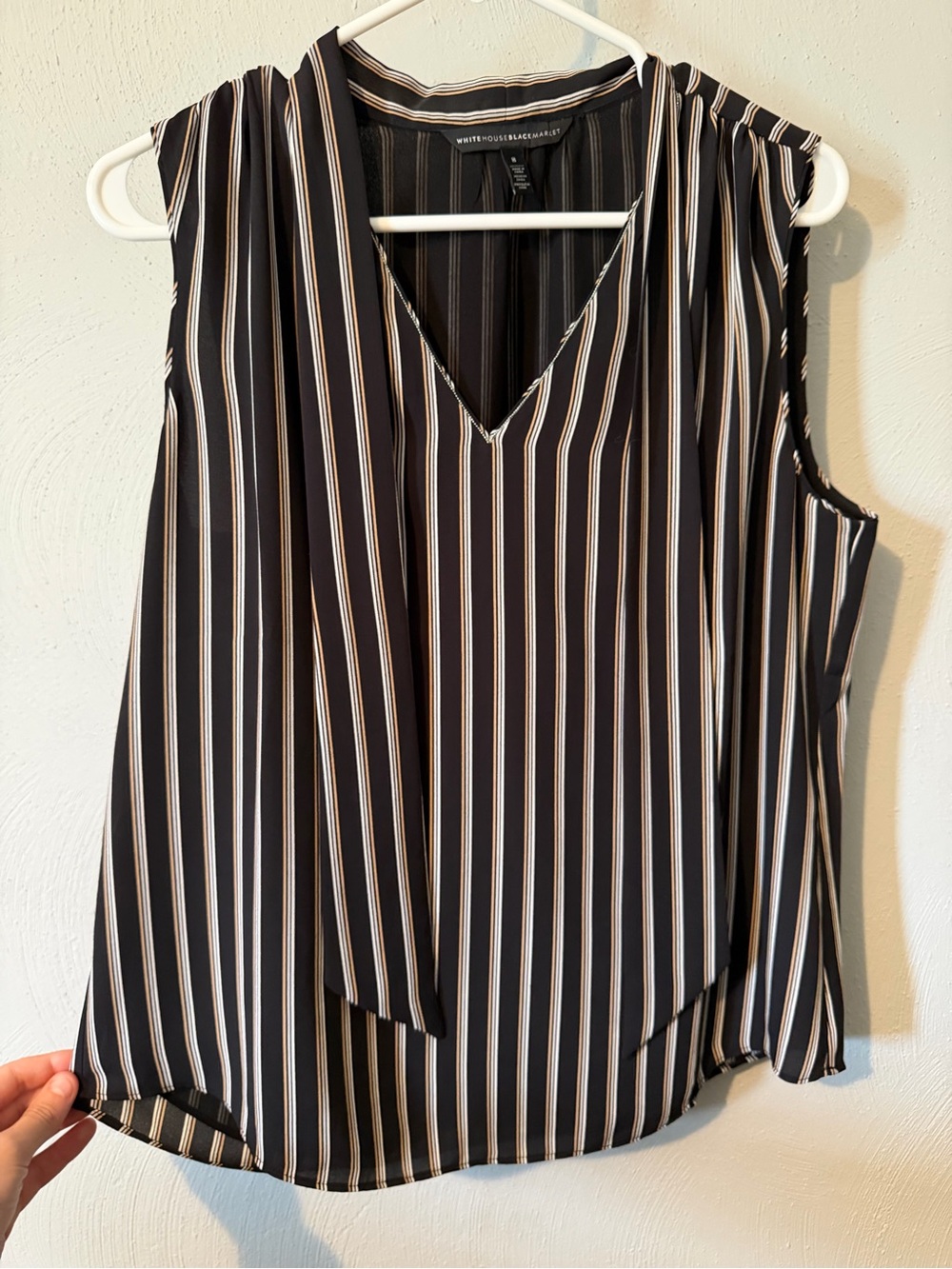 White House Black Market Black Sleeveless V-Neck Striped Camisole